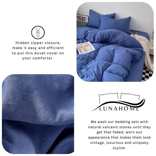 Queen size 6 Pieces bedding Set, Washable Cotton Blue Color. - BusDeals