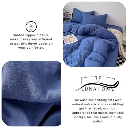 Queen size 6 Pieces bedding Set, Washable Cotton Blue Color. - BusDeals