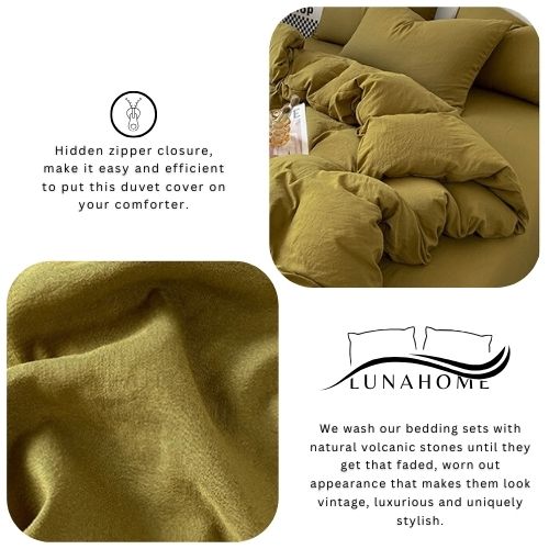 Queen size 6 Pieces bedding Set, Washable Cotton Khaki Color. - BusDeals