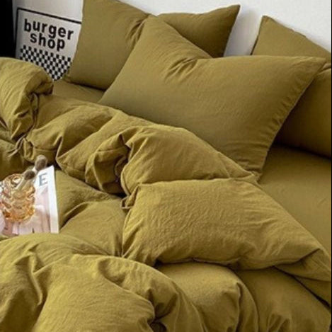 Queen size 6 Pieces bedding Set, Washable Cotton Khaki Color. - BusDeals
