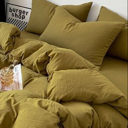 Queen size 6 Pieces bedding Set, Washable Cotton Khaki Color. - BusDeals