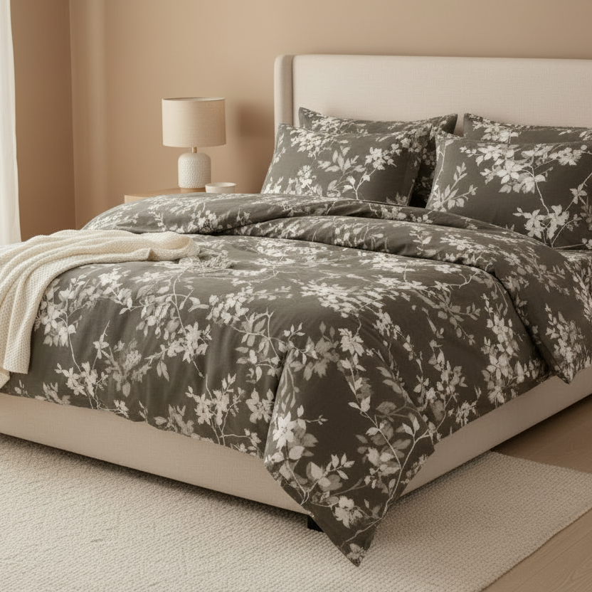 Queen size 6 pieces bedding set,showcasing a stunning leaf motif. - BusDeals