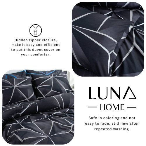 Queen size 6 pieces, Black with Grey Geometric Design Duvet cover set. - BusDeals