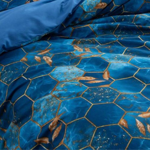 Queen size 6 pieces, Blue Marble Design Bedding set. - BusDeals