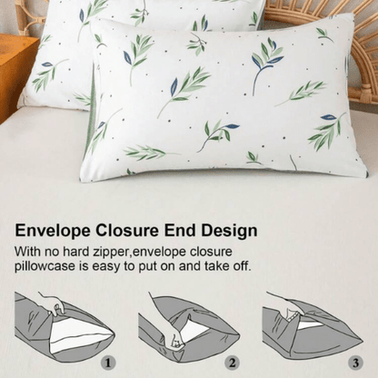 Queen size 6 Pieces Botanical fresh Green Leaf/Leaves Reversible Design. - BusDeals
