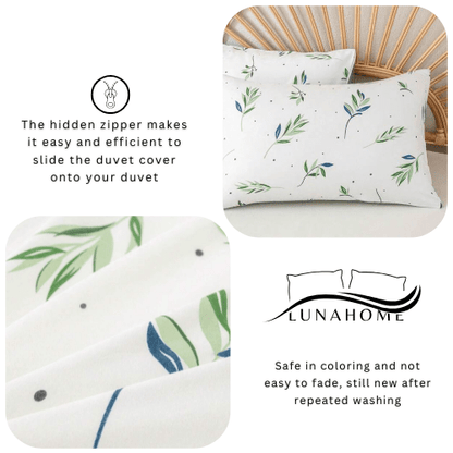 Queen size 6 Pieces Botanical fresh Green Leaf/Leaves Reversible Design. - BusDeals