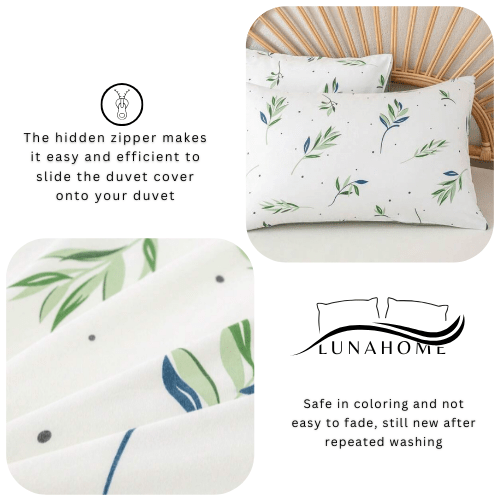 Queen size 6 Pieces Botanical fresh Green Leaf/Leaves Reversible Design. - BusDeals