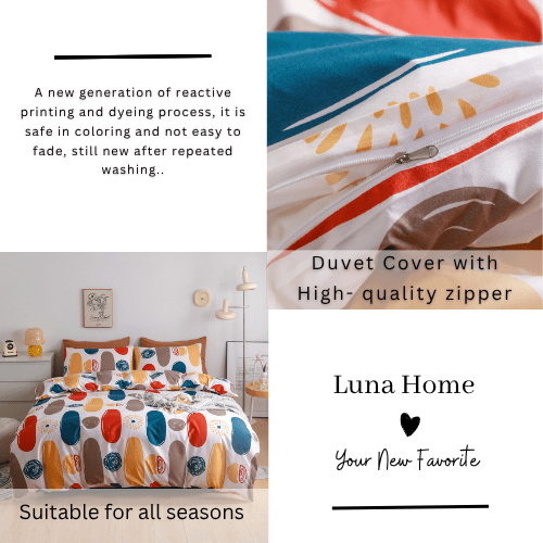 Queen Size 6 Pieces complete, Geometric Multicolor Design Bedding set. - BusDeals