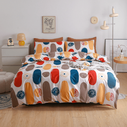 Queen Size 6 Pieces complete, Geometric Multicolor Design Bedding set. - BusDeals