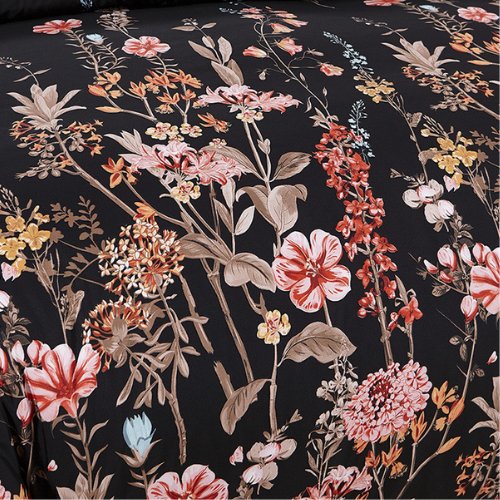 Queen size 6 pieces, duvet cover set, black color floral design. - BusDeals