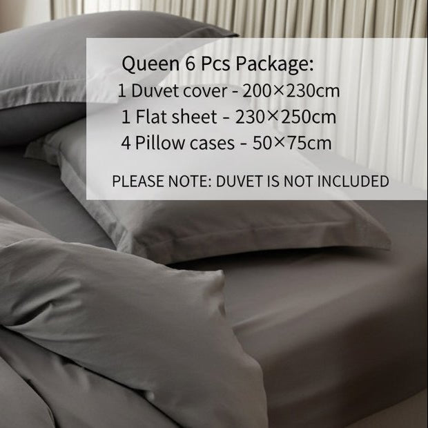 Queen size 6 Pieces Duvet cover set, Soft Wrinkles fabric Washable Cotton, Dark Gray Color - BusDeals