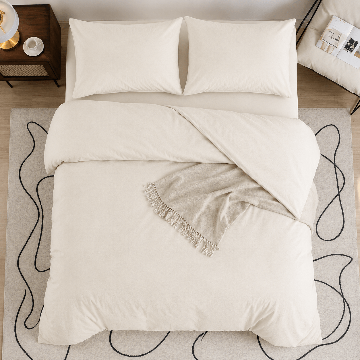 Luna Home Washable Cotton Light Beige Color