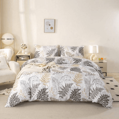 Queen size 6 pieces duvet cover set with brown leaf pattern. - BusDeals