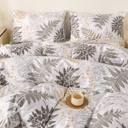 Queen size 6 pieces duvet cover set with brown leaf pattern. - BusDeals