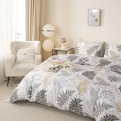 Queen size 6 pieces duvet cover set with brown leaf pattern. - BusDeals