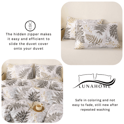 Queen size 6 pieces duvet cover set with brown leaf pattern. - BusDeals