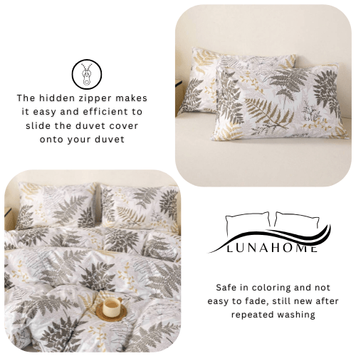 Queen size 6 pieces duvet cover set with brown leaf pattern. - BusDeals