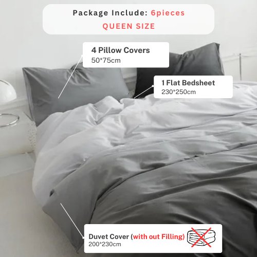 Queen size 6 pieces, Ombré Dark Grey Bedding set. - BusDeals