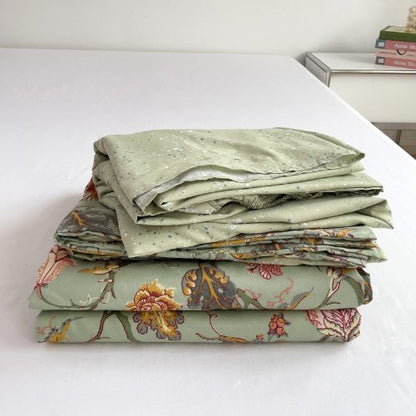 Queen Size 6 Pieces, Reversible Style Duvet Cover Set, Roses Design with Dark Khaki Color. - BusDeals