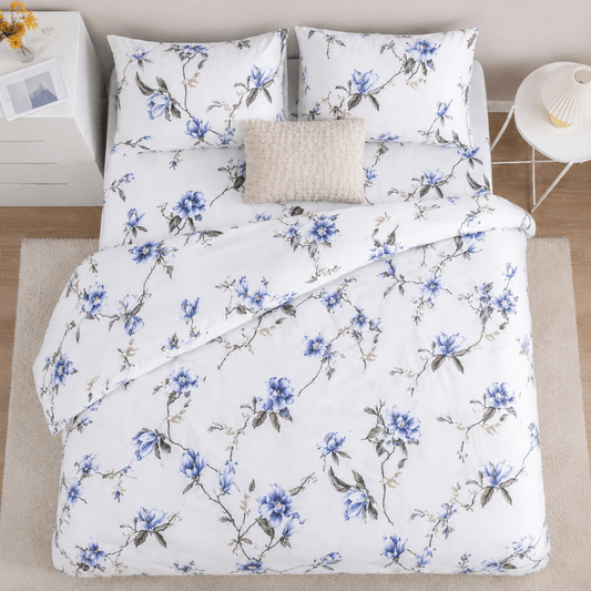 Queen size 6 pieces, Spring Flower Design Cobalt Color, duvet cover set. - BusDeals
