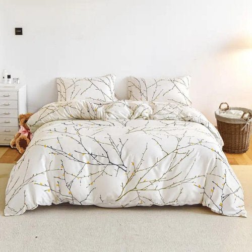 Queen Size 6 Pieces Twigs Print Duvet Cover Set, Beige color. - BusDeals