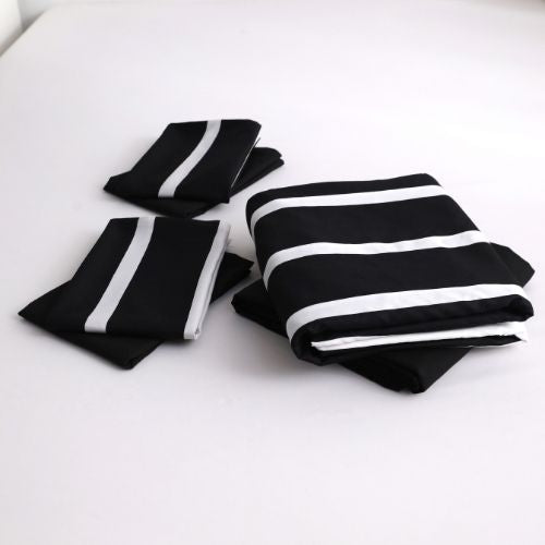 Queen size 6 pieces,non-reversible bedding set, black and white stripe design with black bedsheet - BusDeals