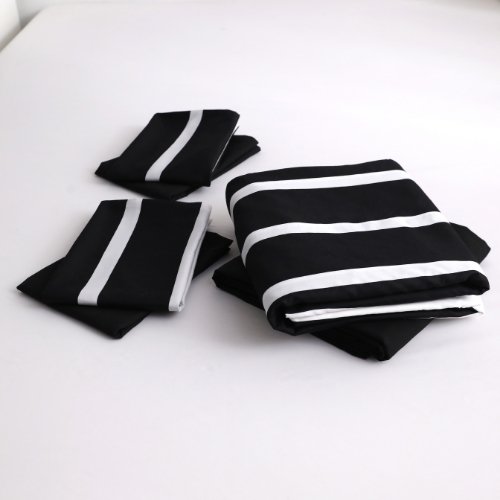 Queen size 6 pieces,Reversible Bedding Set, black and white stripe design with black bedsheet - BusDeals