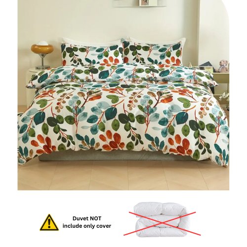 Queen size Bedding Set without filler 6 pieces , Green Color Leaves Design - BusDeals