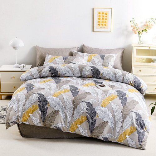 Queen/Double size 6 pieces Bedding Set without filler, Beautiful Leaves Design - BusDeals