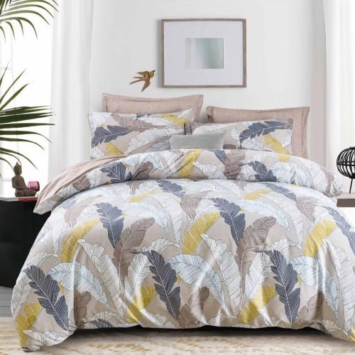 Queen/Double size 6 pieces Bedding Set without filler, Beautiful Leaves Design - BusDeals