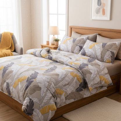 Queen/Double size 6 pieces Bedding Set without filler, Beautiful Leaves Design - BusDeals