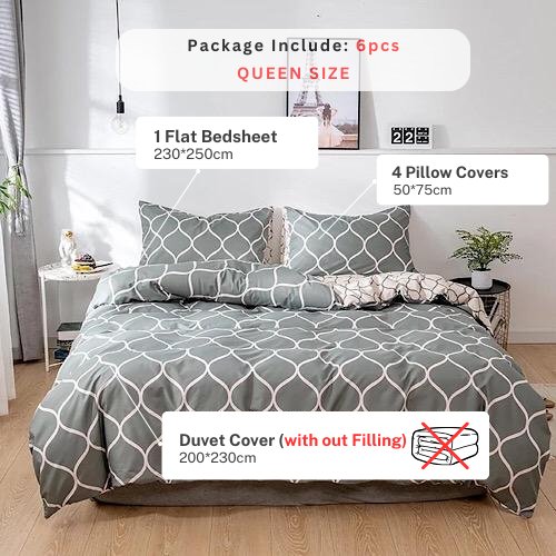 Queen/Double size Bedding Set of 6 pieces, Geometric Design. - BusDeals