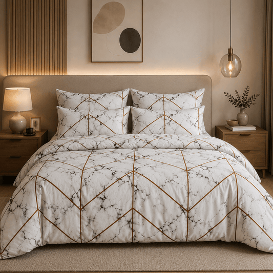 Queen/Double size bedding set of 6 pieces, marble design. - BusDeals