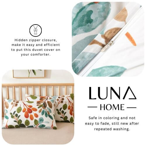 Queen/Double size Bedding Set without filler 6 pieces , Green Color Leaves Design - BusDeals