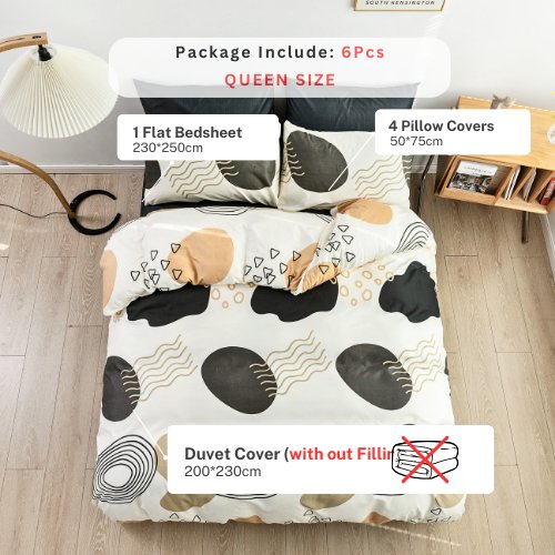 Queen/Double size without filler 6 pieces, Circle geometric design, Bedding Set - BusDeals