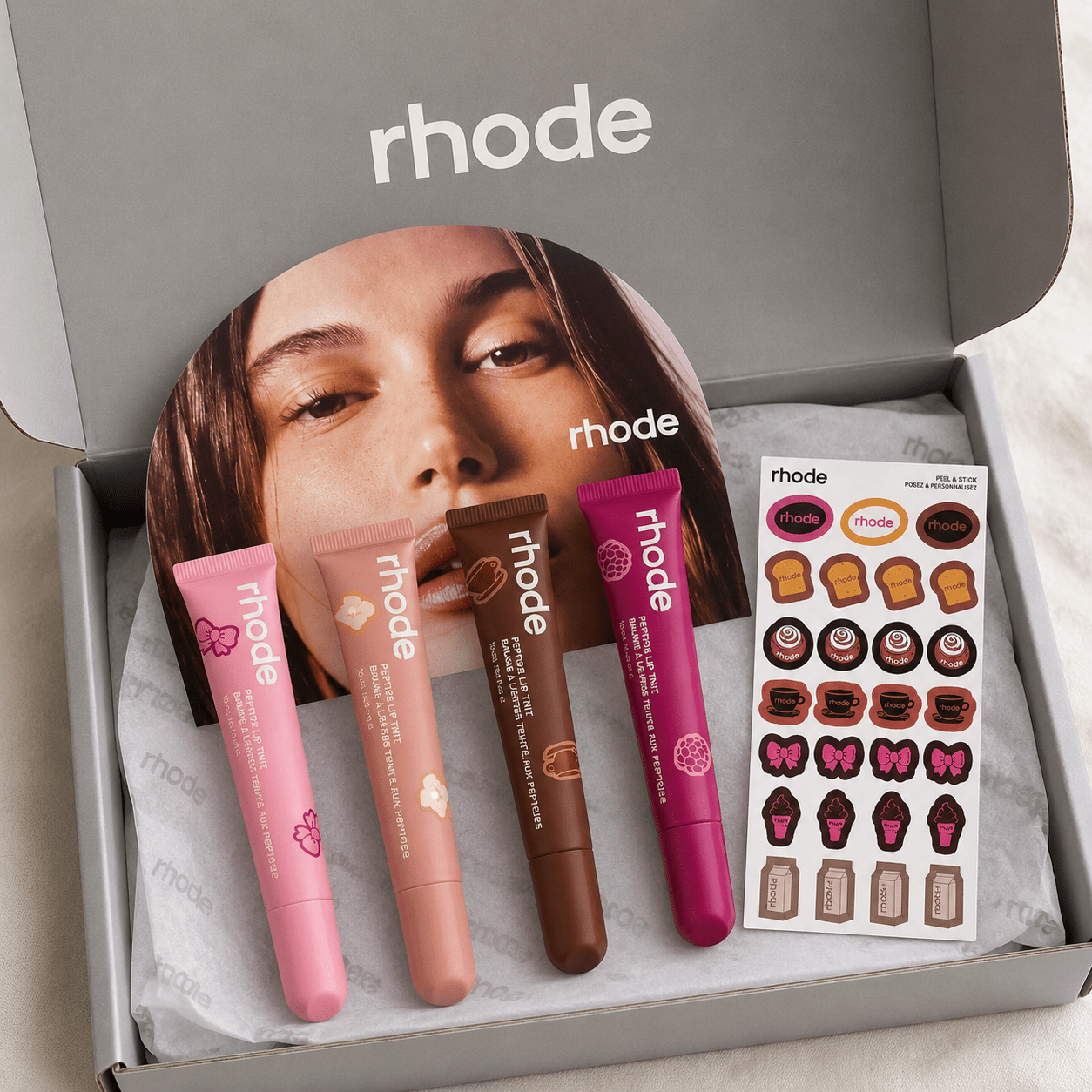 Rhode Birthday Gift Limited Edition Lip Tints Set, Four Shades, 10ml/4 with free Gift Mobile Phone Stickers - BusDeals