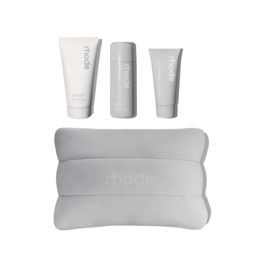 Rhode Glazed Skincare Essentials Kit with Grey Pouch Daily Cleanser, Glazing Milk and Restore Cream - BusDeals