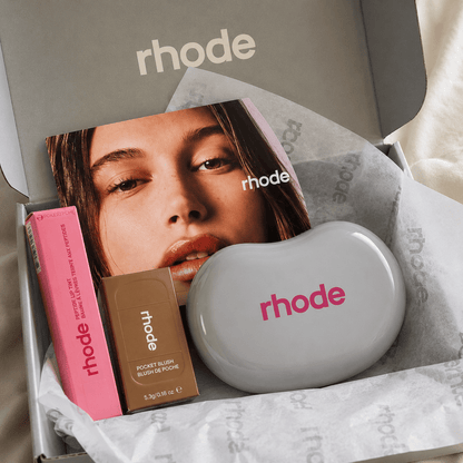 Rhode Jellybean Birthday Duo! Blush Raspberry -Teacup, Peptide Lip Gloss Jelly Bean and cosmetic bag Grey - BusDeals