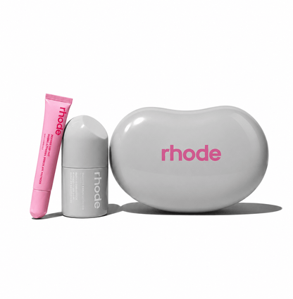 Rhode Jellybean Birthday Duo! Glazing Fluid (Serum), Peptide Lip Gloss Jelly Bean and cosmetic bag grey color. - BusDeals