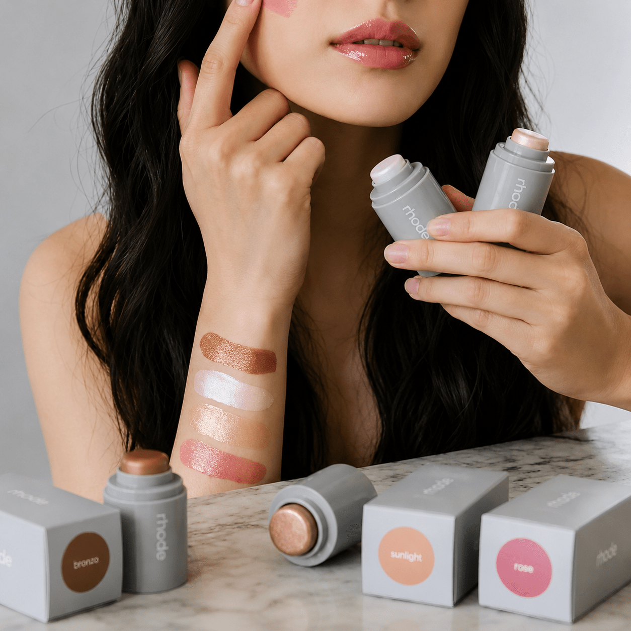 Rhode New Set of 4 Pcs Natural Brightening Shimmer Makeup Vine Pocket Highlighter and Eyeshadow Glow Stick. - BusDeals