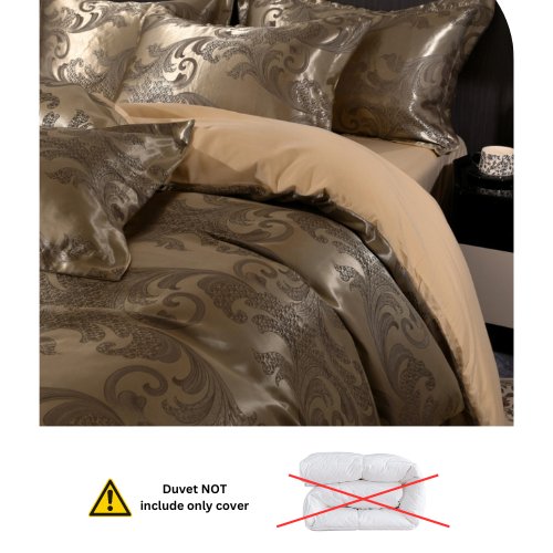 Satin Jacquard King size 6 piece duvet cover set, brown bohemia style bedding set. - BusDeals