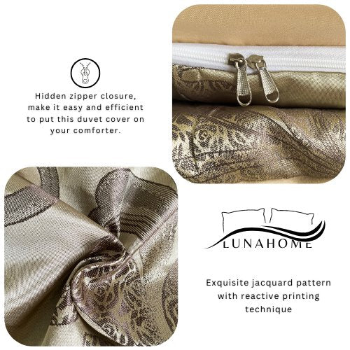 Satin Jacquard King size 6 piece duvet cover set, brown bohemia style bedding set. - BusDeals