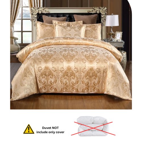 Satin Jacquard King size 6 piece duvet cover set, golden bohemia style bedding set. - BusDeals