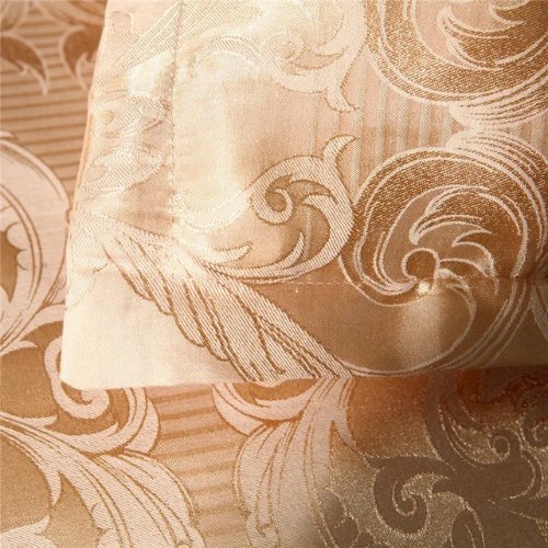 Satin Jacquard King size 6 piece duvet cover set, golden bohemia style bedding set. - BusDeals