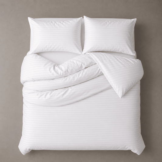Satin Stripped King Size 6 Pieces Bedding Set Solid White. - BusDeals