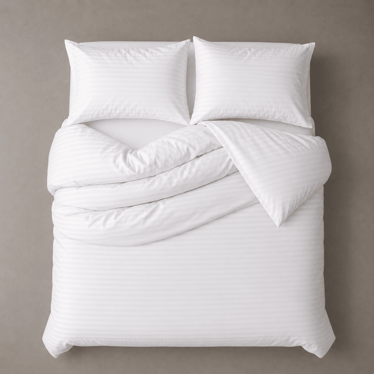 Satin Stripped King Size 6 Pieces Bedding Set Solid White. - BusDeals