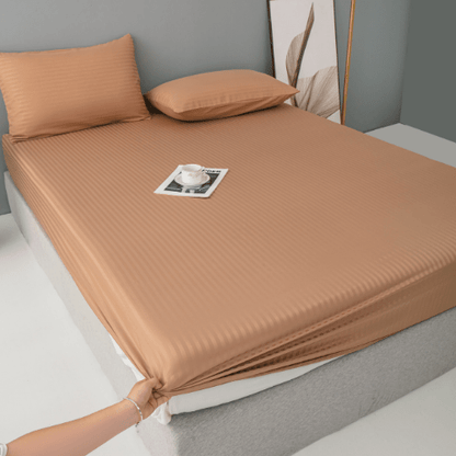 Satin Stripped King Size 6 Pieces Duvet Cover (without filling) Brown Tan. - BusDeals