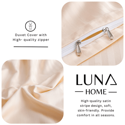 Satin Stripped King Size 6 Pieces Duvet Cover (without filling) Solid Cream. - BusDeals