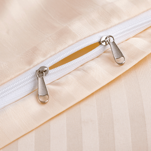 Satin Stripped King Size 6 Pieces Duvet Cover (without filling) Solid Cream. - BusDeals
