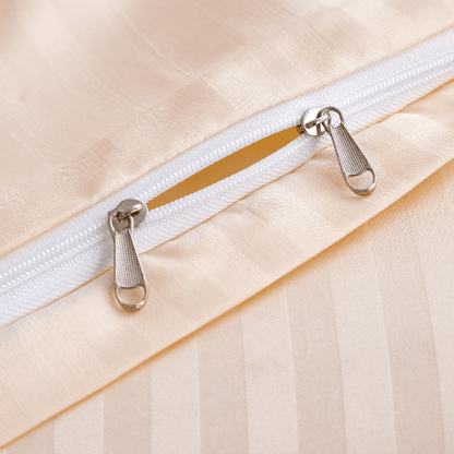Satin Stripped King Size 6 Pieces Duvet Cover (without filling) Solid Cream. - BusDeals